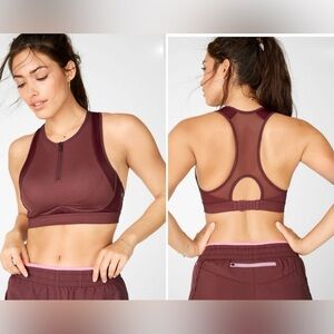 Fabletics Blare Zip Front High Impact Sports Bra Burgundy